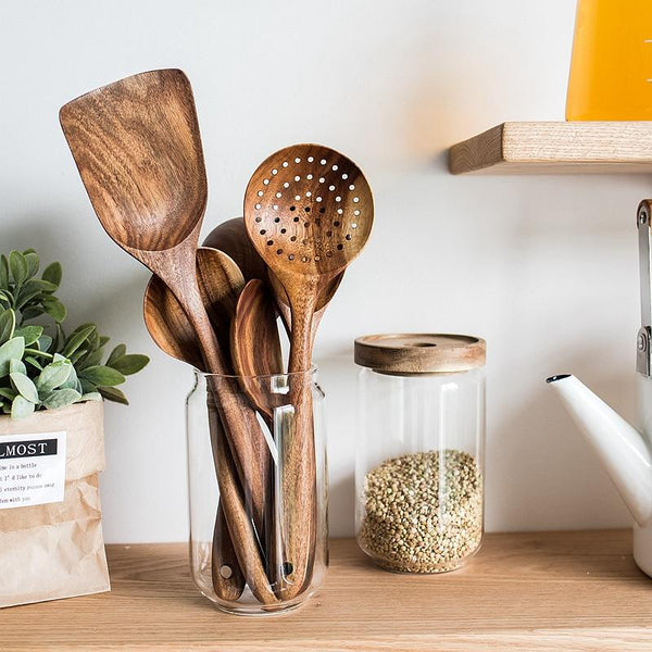 4-Piece Teak Wood Spoon Set for Cooking, Non-stick Guinea